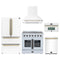 Forno 5-Piece Appliance Package - 36-Inch Galiano French Door Electric Range, Wall Mount Range Hood, 36-Inch Refrigerator, Dishwasher, and 30-Inch Microwave Oven in White with Antique Brass Trim