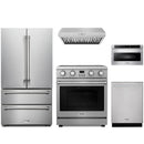 Stainless steel Thor Kitchen appliance package with 30-inch electric range, range hood, french door refrigerator, dishwasher, microwave drawer