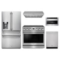 Thor Kitchen 5-Piece Appliance Package - 36-Inch Electric Range, Refrigerator with Water Dispenser, Under Cabinet Hood, Dishwasher, & Microwave Drawer in Stainless Steel
