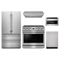 Thor Kitchen 5-Piece Appliance Package - 36-Inch Electric Range, French Door Refrigerator, Under Cabinet Hood, Dishwasher, & Microwave Drawer in Stainless Steel