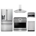Thor Kitchen 5-Piece Appliance Package - 36-Inch Electric Range, Refrigerator with Water Dispenser, Wall Mount Hood, Dishwasher, & Microwave Drawer in Stainless Steel