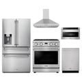 Thor Kitchen 5-Piece Appliance Package - 30-Inch Propane Gas Range, Refrigerator with Water Dispenser, Wall Mount Hood, Dishwasher, & Microwave Drawer in Stainless Steel