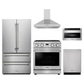 Thor Kitchen 5-Piece Appliance Package - 30-Inch Propane Gas Range, French Door Refrigerator, Wall Mount Hood, Dishwasher, & Microwave Drawer in Stainless Steel