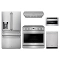 Thor Kitchen 5-Piece Appliance Package - 36-Inch Natural Gas Range, Refrigerator with Water Dispenser, Under Cabinet Hood, Dishwasher, & Microwave Drawer in Stainless Steel