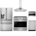 Thor Kitchen 5-Piece Appliance Package - 36-Inch Natural Gas Range, Refrigerator with Water Dispenser, Wall Mount Hood, Dishwasher, & Microwave Drawer in Stainless Steel