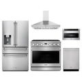 Thor Kitchen 5-Piece Appliance Package - 36-Inch Propane Gas Range, Refrigerator with Water Dispenser, Wall Mount Hood, Dishwasher, & Microwave Drawer in Stainless Steel