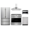 Thor Kitchen 5-Piece Appliance Package - 36-Inch Propane Gas Range, French Door Refrigerator, Wall Mount Hood, Dishwasher, & Microwave Drawer in Stainless Steel