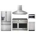 Thor Kitchen 5-Piece Appliance Package - 48-Inch Natural Gas Range, Refrigerator with Water Dispenser, Wall Mount Hood, Dishwasher, & Microwave Drawer in Stainless Steel