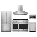 Thor Kitchen 5-Piece Appliance Package - 48-Inch Natural Gas Range, French Door Refrigerator, Wall Mount Hood, Dishwasher, & Microwave Drawer in Stainless Steel