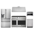 Thor Kitchen 5-Piece Appliance Package - 48-Inch Propane Gas Range, Refrigerator with Water Dispenser, Under Cabinet Hood, Dishwasher, & Microwave Drawer in Stainless Steel