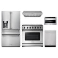 Thor Kitchen 5-Piece Appliance Package - 36-Inch Propane Gas Range, Refrigerator with Water Dispenser, Under Cabinet Hood, Dishwasher, & Microwave Drawer in Stainless Steel