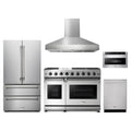 Thor Kitchen 5-Piece Appliance Package - 48-Inch Natural Gas Range, French Door Refrigerator, Wall Mount Hood, Dishwasher, & Microwave Drawer in Stainless Steel