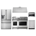 Thor Kitchen 5-Piece Appliance Package - 48-Inch Propane Gas Range, Refrigerator with Water Dispenser, Under Cabinet Hood, Dishwasher, & Microwave Drawer in Stainless Steel