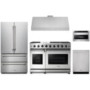 Stainless steel Thor Kitchen appliance package with 48-inch range, range hood, french door refrigerator, dishwasher, microwave drawer