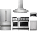 Stainless steel Thor Kitchen appliance package with 48-inch range, range hood, french door refrigerator, dishwasher, microwave drawer