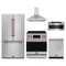 Gordon Ramsay by Thor Kitchen 5-Piece Appliance Package - 30-Inch Electric Range with Tilt Panel, Counter-Depth Refrigerator, Wall Mount Hood, Dishwasher, & Microwave Drawer in Stainless Steel with Rose Gold Trim