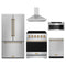 Gordon Ramsay by Thor Kitchen 5-Piece Appliance Package - 30-Inch Electric Range, Counter-Depth Refrigerator, Wall Mount Hood, Dishwasher, & Microwave Drawer in Stainless Steel with Bronze Trim