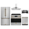 Gordon Ramsay by Thor Kitchen 5-Piece Appliance Package - 36-Inch Electric Range with Tilt Panel, Counter-Depth Refrigerator, Wall Mount Hood, Dishwasher, & Microwave Drawer in Stainless Steel with Bronze Trim
