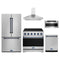 Gordon Ramsay by Thor Kitchen 5-Piece Appliance Package - 36-Inch Electric Range, Counter-Depth Refrigerator, Wall Mount Hood, Dishwasher, & Microwave Drawer in Stainless Steel with Blue Trim
