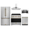 Gordon Ramsay by Thor Kitchen 5-Piece Appliance Package - 36-Inch Electric Range, Counter-Depth Refrigerator, Wall Mount Hood, Dishwasher, & Microwave Drawer in Stainless Steel with Bronze Trim