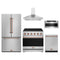 Gordon Ramsay by Thor Kitchen 5-Piece Appliance Package - 36-Inch Electric Range, Counter-Depth Refrigerator, Wall Mount Hood, Dishwasher, & Microwave Drawer in Stainless Steel with Rose Gold Trim