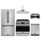 Gordon Ramsay by Thor Kitchen 5-Piece Appliance Package - 36-Inch Natural Gas Range with Tilt Panel, Counter-Depth Refrigerator, Wall Mount Hood, Dishwasher, & Microwave Drawer in Stainless Steel with Blue Trim