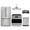 Gordon Ramsay by Thor Kitchen 5-Piece Appliance Package - 36-Inch Natural Gas Range with Tilt Panel, Counter-Depth Refrigerator, Wall Mount Hood, Dishwasher, & Microwave Drawer in Stainless Steel with Bronze Trim