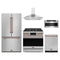 Gordon Ramsay by Thor Kitchen 5-Piece Appliance Package - 36-Inch Natural Gas Range with Tilt Panel, Counter-Depth Refrigerator, Wall Mount Hood, Dishwasher, & Microwave Drawer in Stainless Steel with Rose Gold Trim
