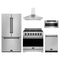 Gordon Ramsay by Thor Kitchen 5-Piece Appliance Package - 36-Inch Natural Gas Range, Counter-Depth Refrigerator, Wall Mount Hood, Dishwasher, & Microwave Drawer in Stainless Steel with Black Trim