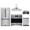 Gordon Ramsay by Thor Kitchen 5-Piece Appliance Package - 36-Inch Induction Range, Counter-Depth Refrigerator, Wall Mount Hood, Dishwasher, & Microwave Drawer in Stainless Steel with Blue Trim
