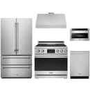 Stainless steel Thor Kitchen appliance package with 36-inch range, range hood, french door refrigerator, dishwasher, microwave drawer