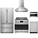 Stainless steel Thor Kitchen appliance package with 36-inch range, range hood, french door refrigerator, dishwasher, microwave drawer