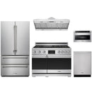 Stainless steel Thor Kitchen appliance package with 36-inch range, range hood, french door refrigerator, dishwasher, microwave drawer