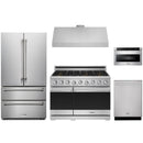 Stainless steel Thor Kitchen appliance package with 36-inch range, range hood, french door refrigerator, dishwasher, microwave drawer