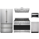Stainless steel Thor Kitchen appliance package with 36-inch range, range hood, french door refrigerator, dishwasher, microwave drawer