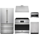 Stainless steel Thor Kitchen appliance package with 36-inch range, range hood, french door refrigerator, dishwasher, microwave drawer