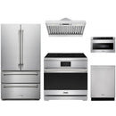 Stainless steel Thor Kitchen appliance package with 36-inch range, range hood, french door refrigerator, dishwasher, microwave drawer