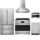 Stainless steel Thor Kitchen appliance package with 36-inch range, range hood, french door refrigerator, dishwasher, microwave drawer