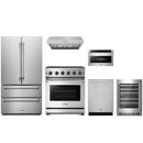 Stainless steel Thor Kitchen appliance package with 30-inch range, range hood, french door refrigerator, dishwasher, microwave drawer, wine cooler