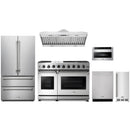 Stainless steel Thor Kitchen appliance package with 48-inch range, range hood, french door refrigerator, dishwasher, microwave drawer, ice maker