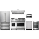 Stainless steel Thor Kitchen appliance package with 48-inch range, range hood, french door refrigerator, dishwasher, microwave drawer, wine cooler