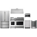 Stainless steel Thor Kitchen appliance package with 48-inch range, range hood, french door refrigerator, dishwasher, microwave drawer, wine cooler
