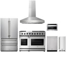 Stainless steel Thor Kitchen appliance package with 48-inch range, range hood, french door refrigerator, dishwasher, microwave drawer, ice maker