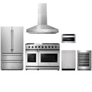 Stainless steel Thor Kitchen appliance package with 48-inch range, range hood, french door refrigerator, dishwasher, microwave drawer, wine cooler