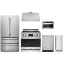 Stainless steel Thor Kitchen appliance package with 36-inch range, range hood, french door refrigerator, dishwasher, microwave drawer, ice maker