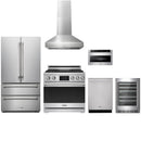 Stainless steel Thor Kitchen appliance package with 36-inch range, range hood, french door refrigerator, dishwasher, microwave drawer, wine cooler