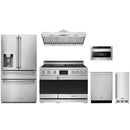 Stainless steel Thor Kitchen appliance package with 48-inch range, range hood, refrigerator with water dispenser, dishwasher, microwave drawer, ice maker