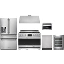 Stainless steel Thor Kitchen appliance package with 48-inch range, range hood, refrigerator with water dispenser, dishwasher, microwave drawer, wine cooler