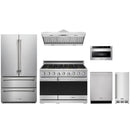 Stainless steel Thor Kitchen appliance package with 48-inch range, range hood, french door refrigerator, dishwasher, microwave drawer, ice maker