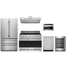 Stainless steel Thor Kitchen appliance package with 48-inch range, range hood, french door refrigerator, dishwasher, microwave drawer, wine cooler